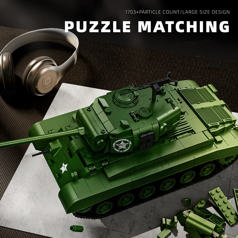 MOC WWII US M4 Sherman รถถังกลาง Building Blocks ชุด-M26 Pershing หลัก Battle Heavy Tank ทหารรุ่นอิฐของเล่นเด็กของขวัญ