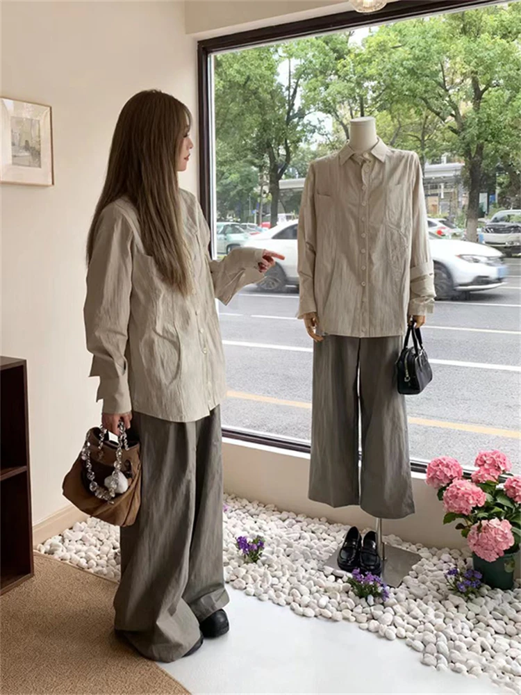 

Casual Style Shirt Set Women's Top Bottoms Two-Piece Set Early Autumn Loose Wide Leg Pants Fashionable And Versatile Outfit