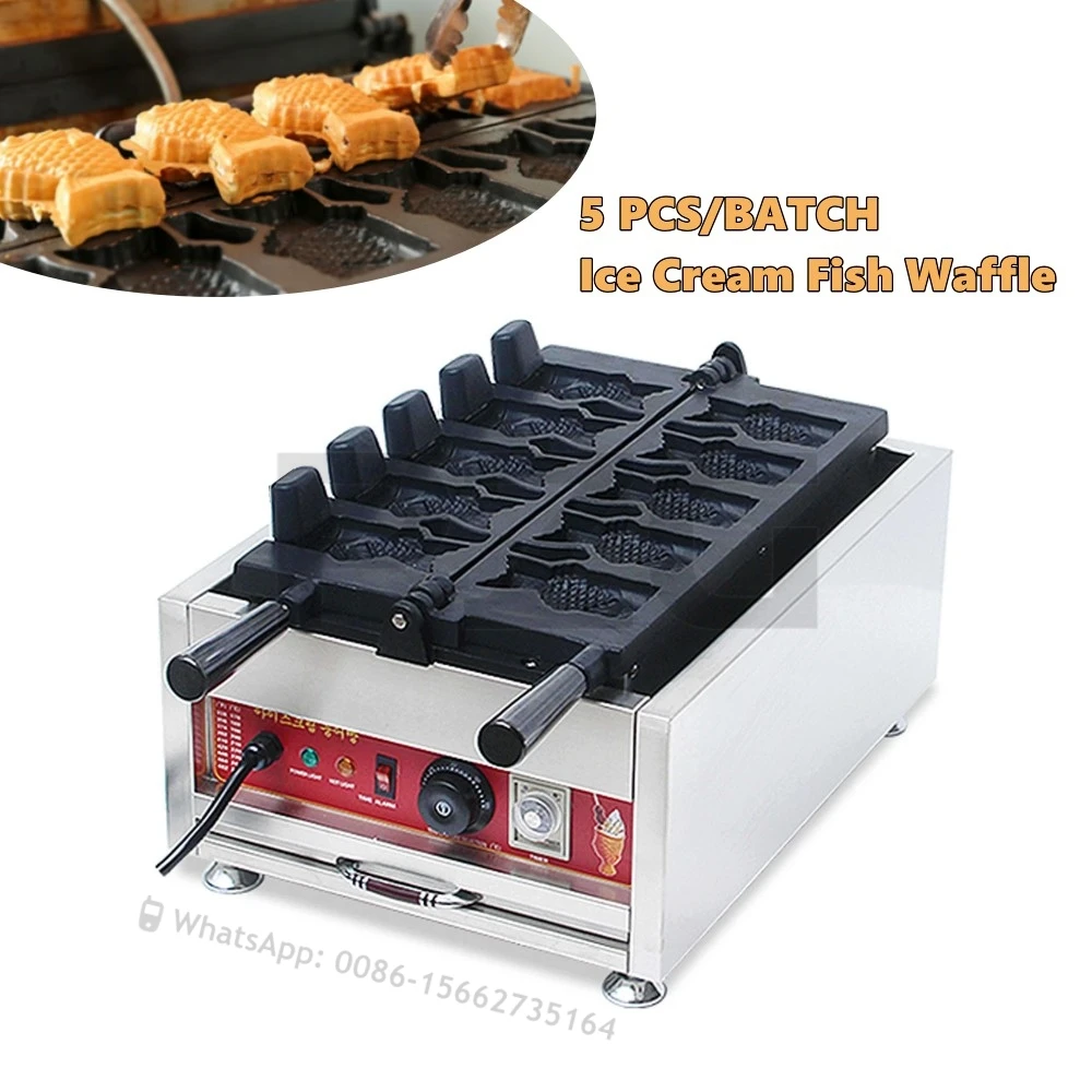 

Коммерческая машина для производства мороженого Taiyaki, 5 рыб, автоматическая Нелипкая большая рифленая машина для приготовления вафель Taiyaki
