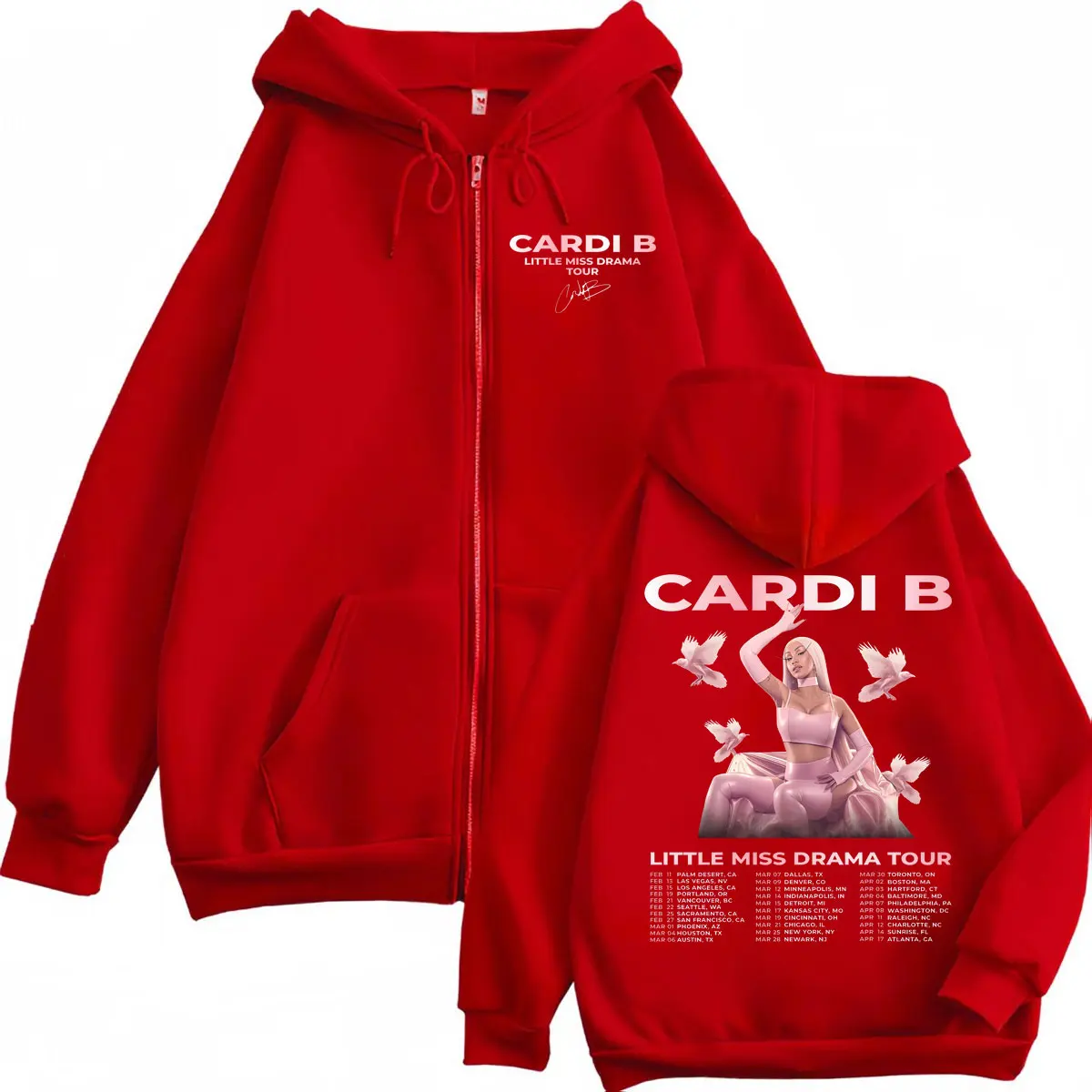 Rapper Cardi B Little Miss Drama Tour 2026 Zipper Hoodie Fashion Aesthetic Zip Up Sweatshirts Men Women Casual Loose Pullovers view 4
