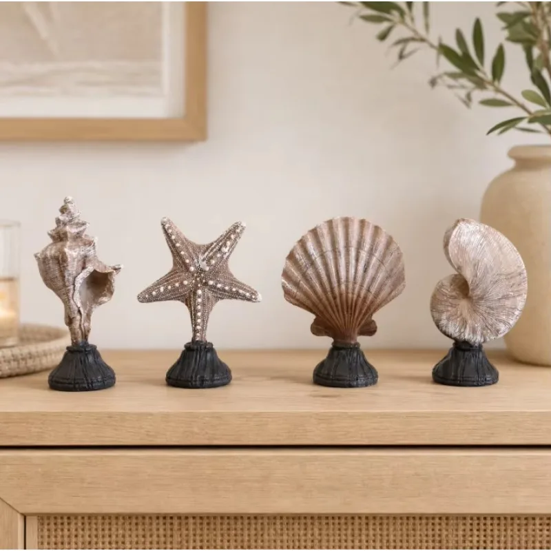 Creative Resin Imitation Conch and Seashell Craft, Mediterranean Home Decor Ornament for Living Room Tabletop