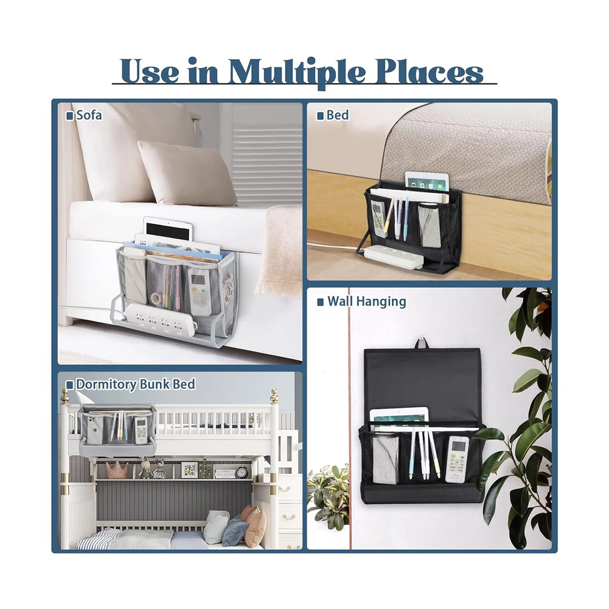 bedside organizer Bedside Storage Organizer with Power Strip Holder and Adjustable Straps Bed Hanging Bag for Home Bunk Bed Dorm