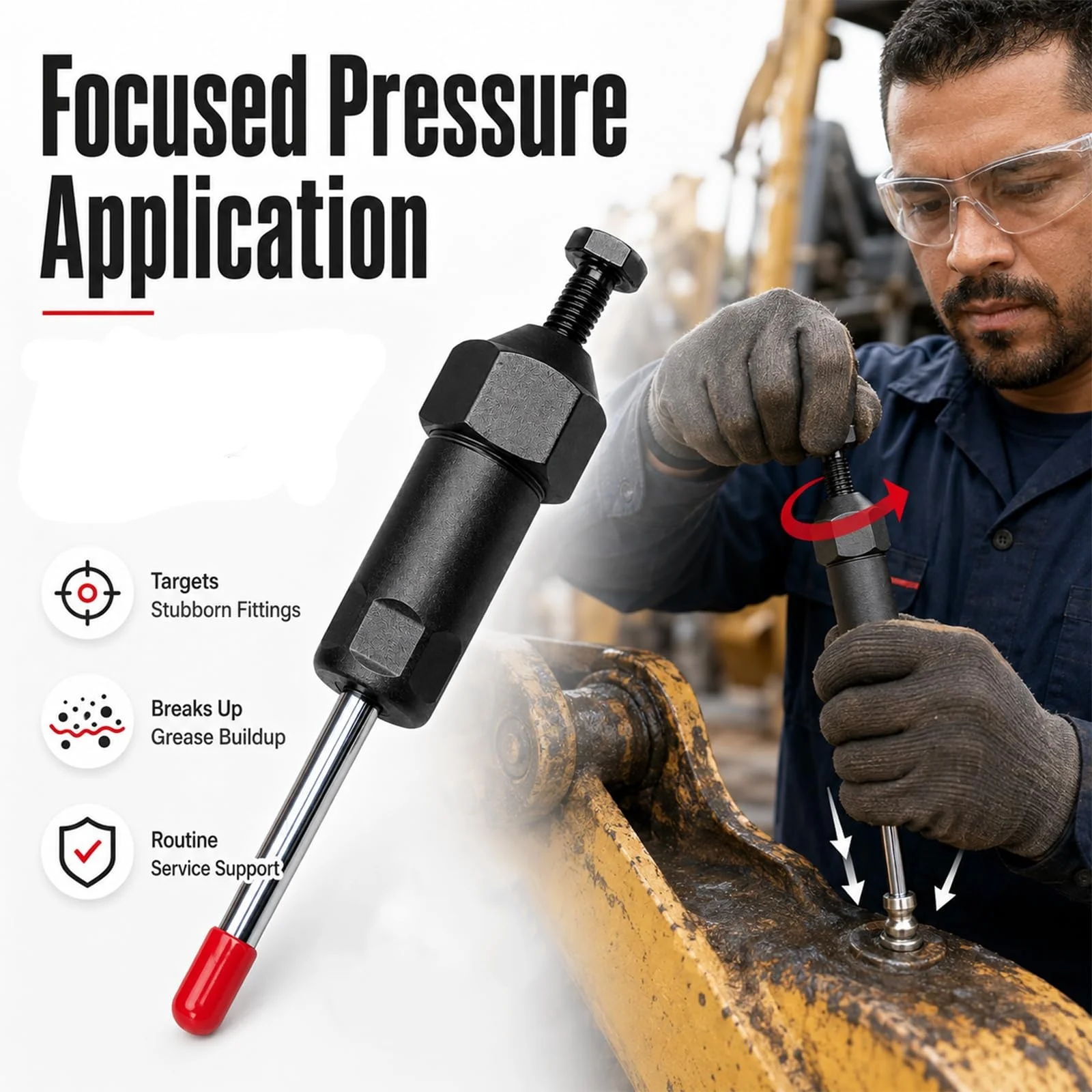 High-Pressure Grease Fitting Unclogging Tool 600psi Carbon Steel Spiral Pressure Design for Blocked Lubrication Lines