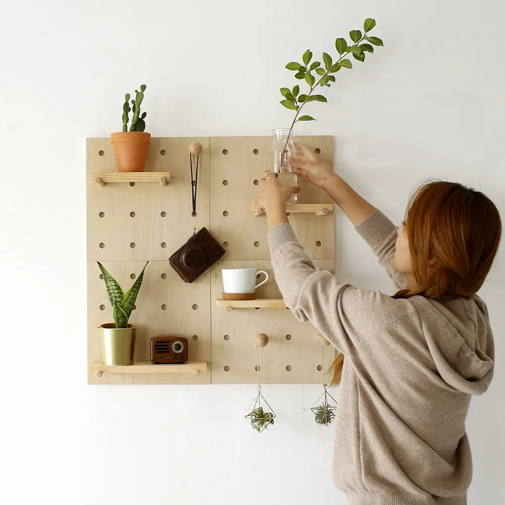 Non drilling hole board wall combination assembly solid wood wall decoration display wall mounted storage rack