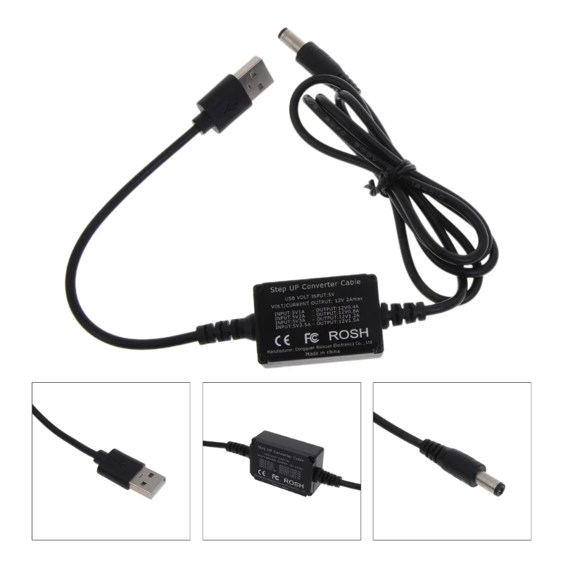 USB to DC Converter Cable 5V to 12V Adjustable Voltages Booster Line for 12V LED Lamp Bluetooth-compatible Speaker K1KF