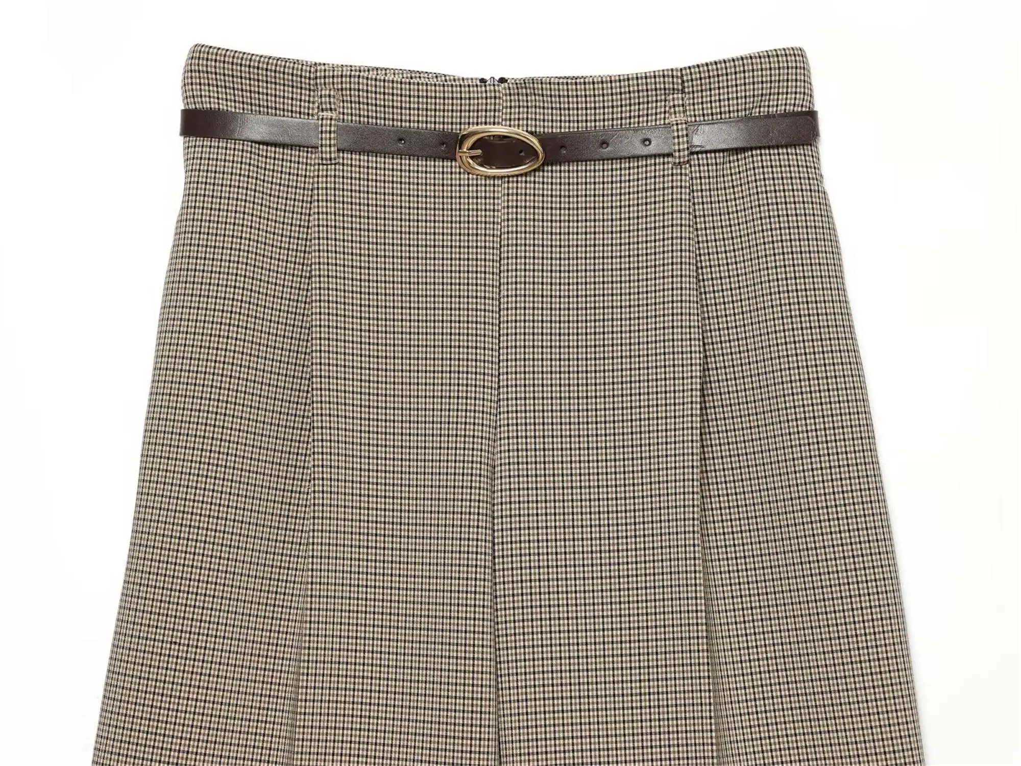 Damen Zweiteiler-Outfit: Ärmelloses O-Ausschnitt-Top, Blazer, Hochgeschnittene Weite Hose mit Gürtel, Eleganter Büro-Look, Neuer Herbstanzug – Detail 12