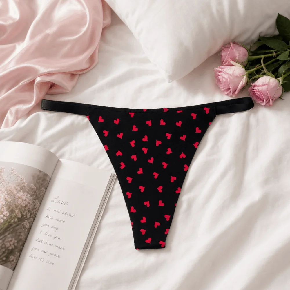 Comfortable Seamless Women Thongs Low-waist Lingerie Ice Silk Panties Lips Flower Heart Underwear Daily Use