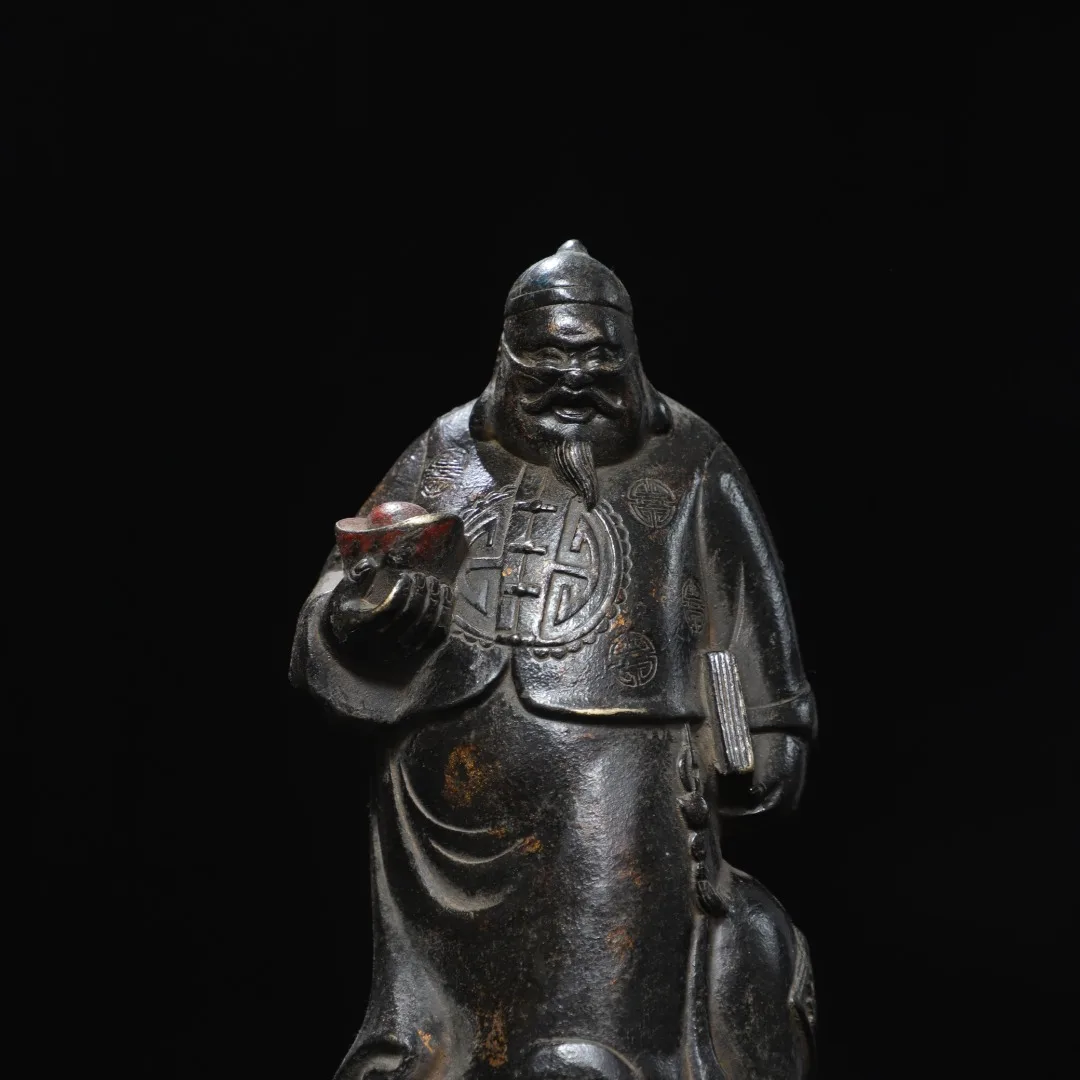 Old Bronze Gilded Cinnabar High Relief Landlord statue the rich small investment, big profit copywriting Amass wealth Ornaments