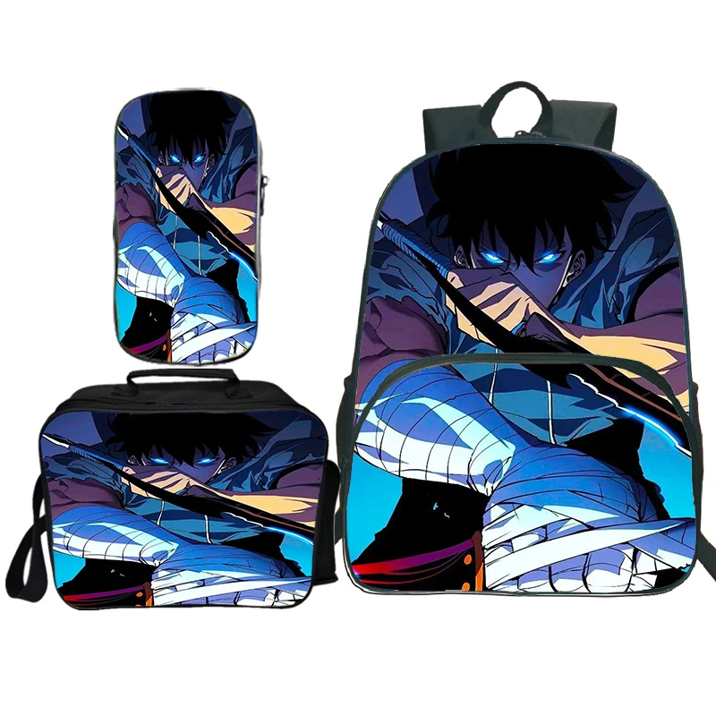 

3pcs Anime Solo Leveling Backpack For Student Bookbag Solo Leveling Lunch Bag Pencil Bag Manga School Bag for Boys Girls Mochila
