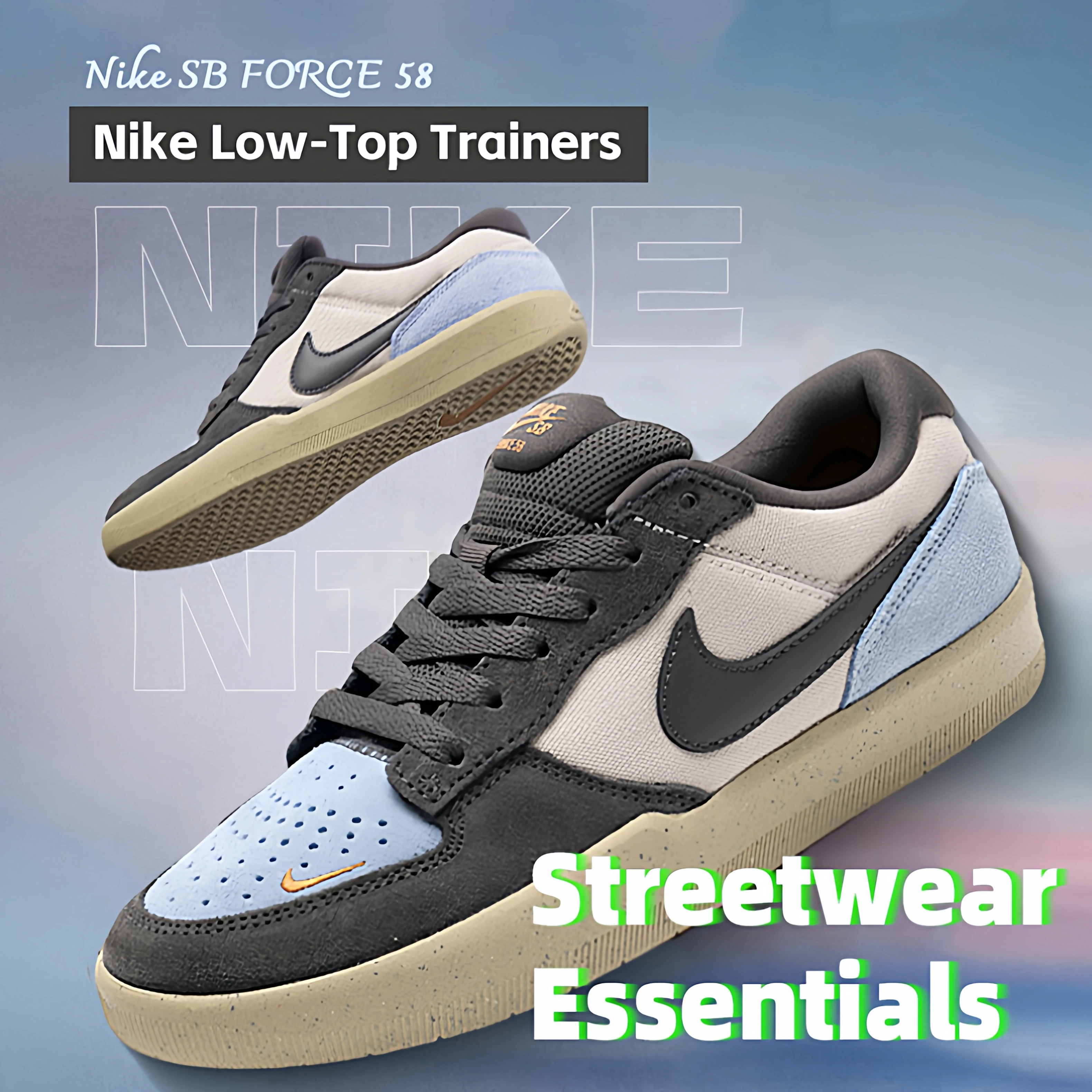 Nike Unisex Shoes Sb Force 58 Casual Low-Top Sneakers, Cushioning, Comfortable, Breathable Casual Shoes, Contrasting Color Sports Shoes Dv5477-102