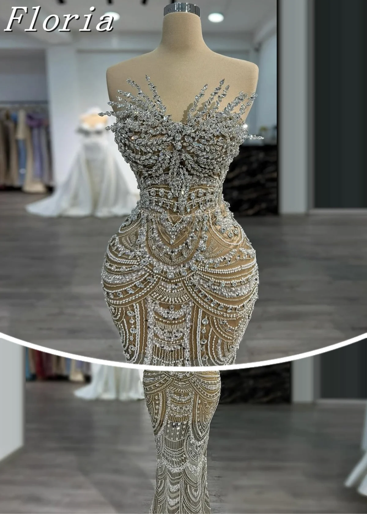 

Heavy Handmade Crystals Evening Dresses Mermaid Sleeveless Formal Occasion Dresses Luxury Robes De Soirée Celebrity Dress