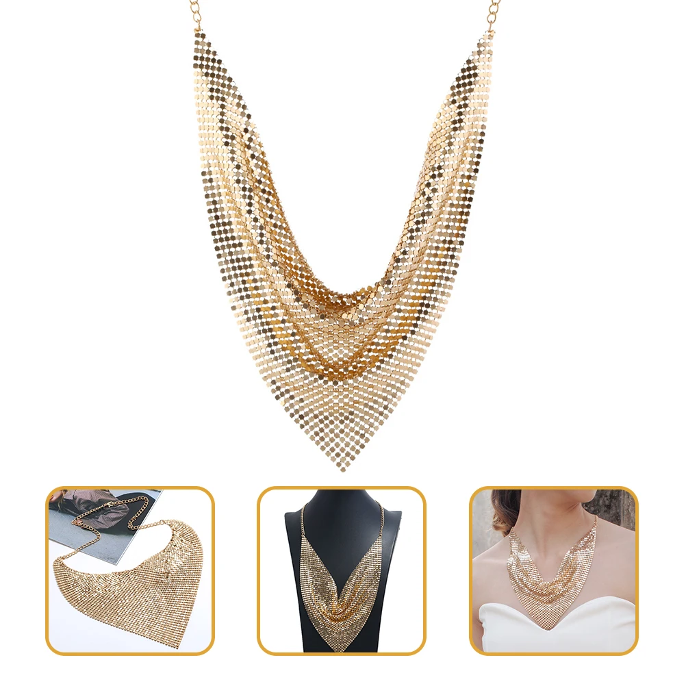 

Metallic Choker Necklaces Sequins Scarf Chunky Fringe Tassel Bib Clavicle Chain Jewelry Party Accessory Long