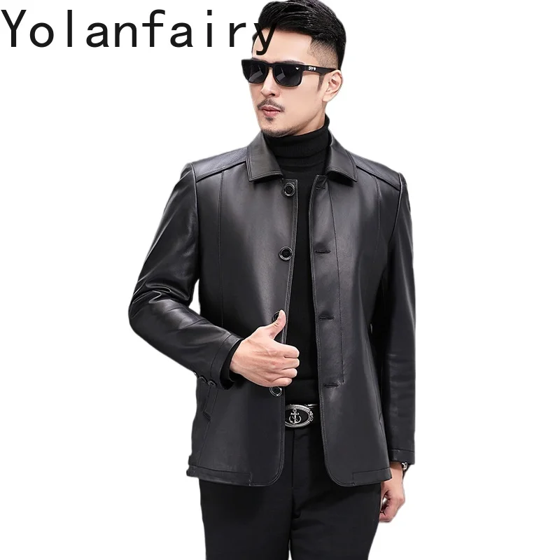 

YOLANFAIRY Genuine Leather Sheepskin Mens Jacket Spring Autumn Korean Coats Turn-down Collar Jackets Casual Clothing Deri Ceket