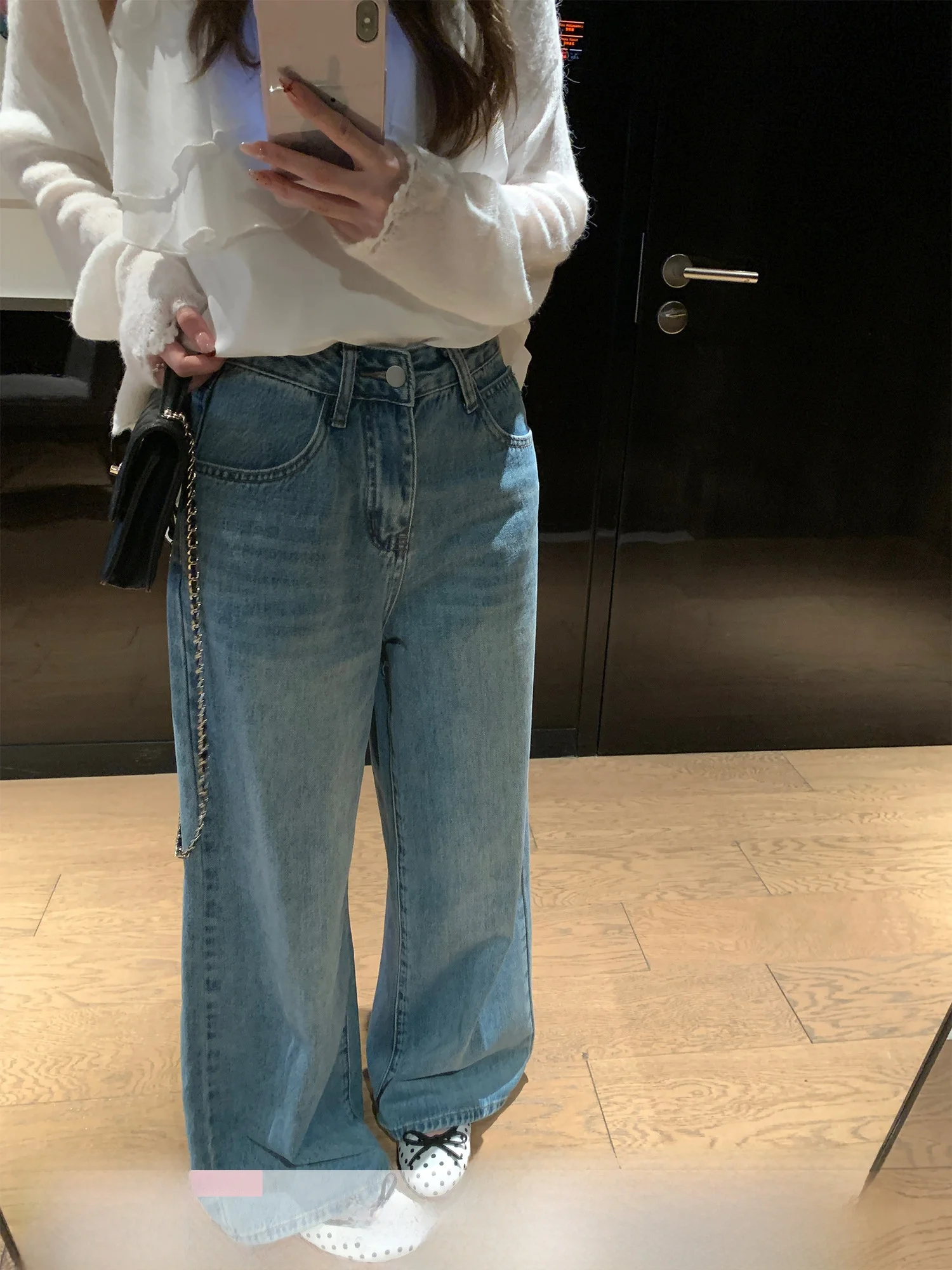 

Loose High Waist Wide Leg Jeans Women's Early Spring Versatile Light Blue Slimming Pants Korean Sle Casual Jeans