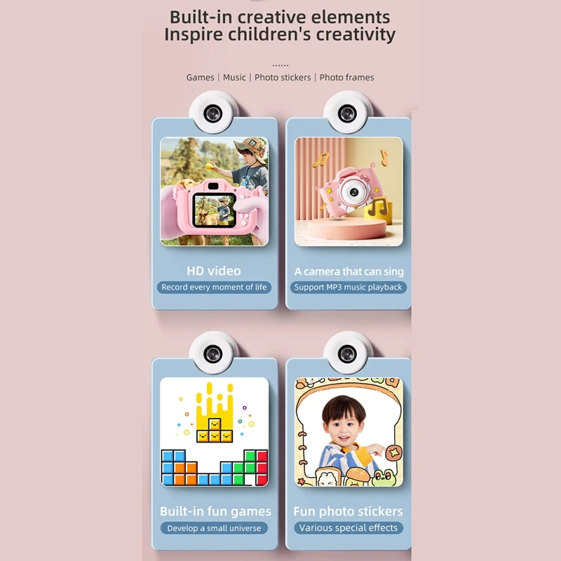 كاميرا رقمية ELEC-HD 1080P 96MPT كاميرات قابلة لإعادة الشحن مع تكبير 8X كاميرا كرتونية مدمجة للأطفال على شكل قطة فضائية