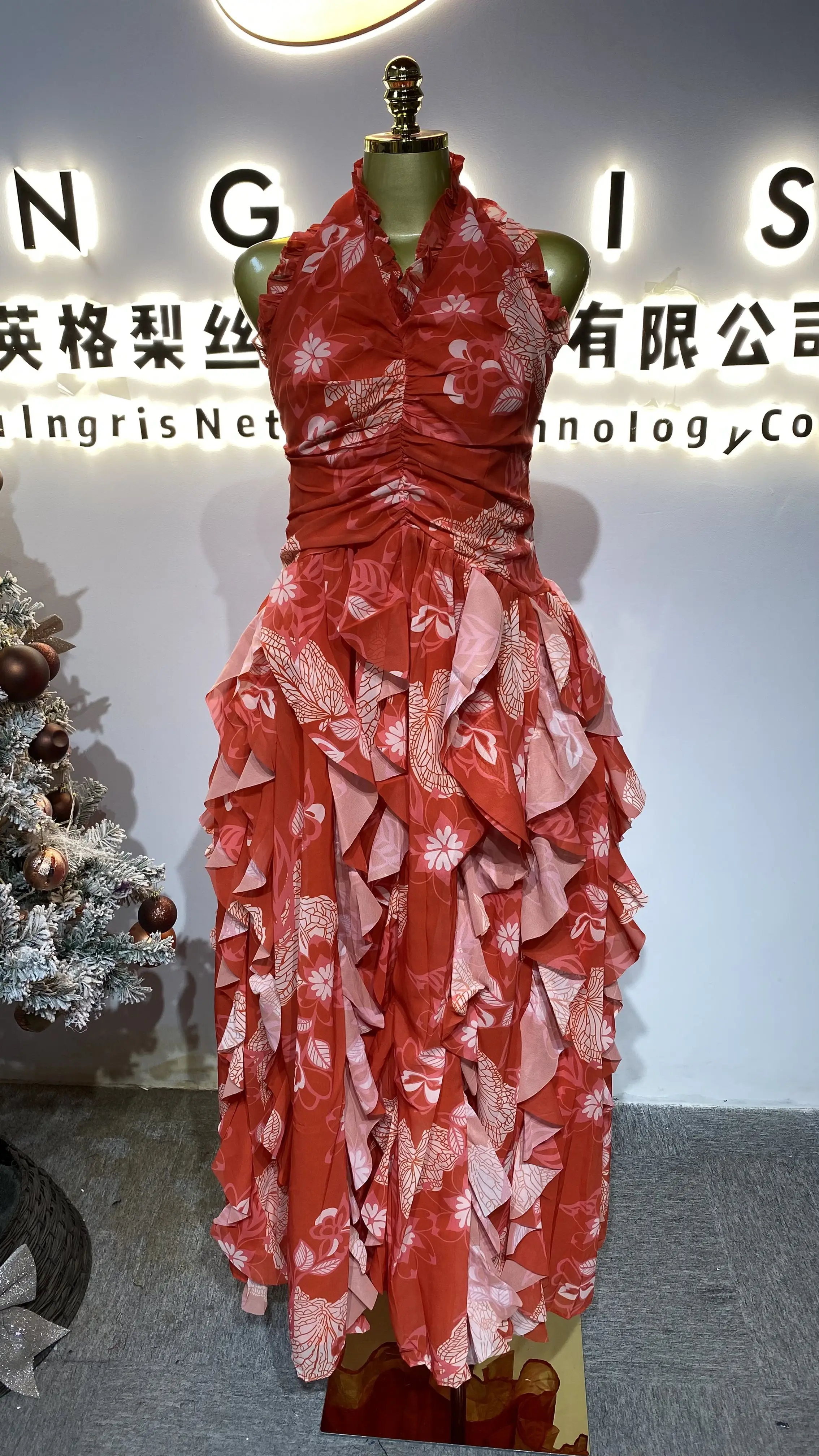 Resort Style Backless Top with Printed Ruffled Skirt for Women-GZXX387 #1