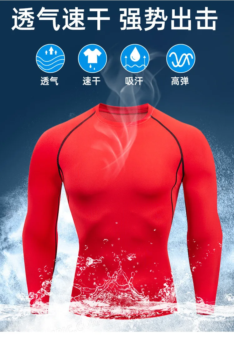 2-teiliges Herren-Kompressions-Sportbekleidungs-Set, Langarm-Oberteil und Hose, Elastisch, Schnelltrocknend, für Fitness, Workout, Jogging, Training, Yoga, Trainingsanzug – Detail 2