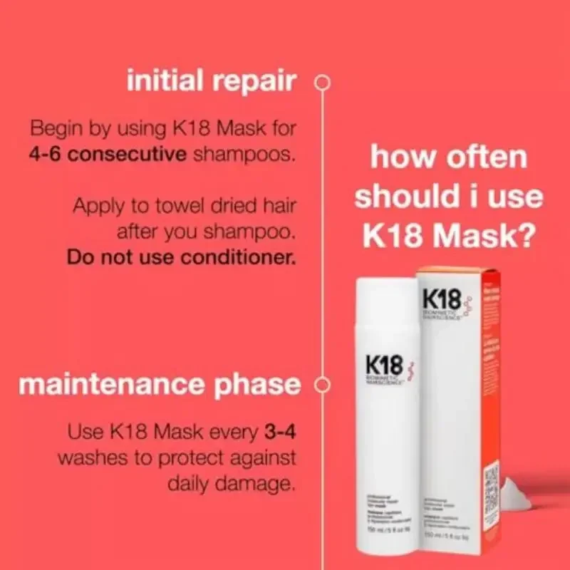 150ML K18 Hair Treatment Leave-In Conditioner Scalp Damage Repair Dry Damaged Hair 4 Minutes To Reverse Hair Damage Moisturize