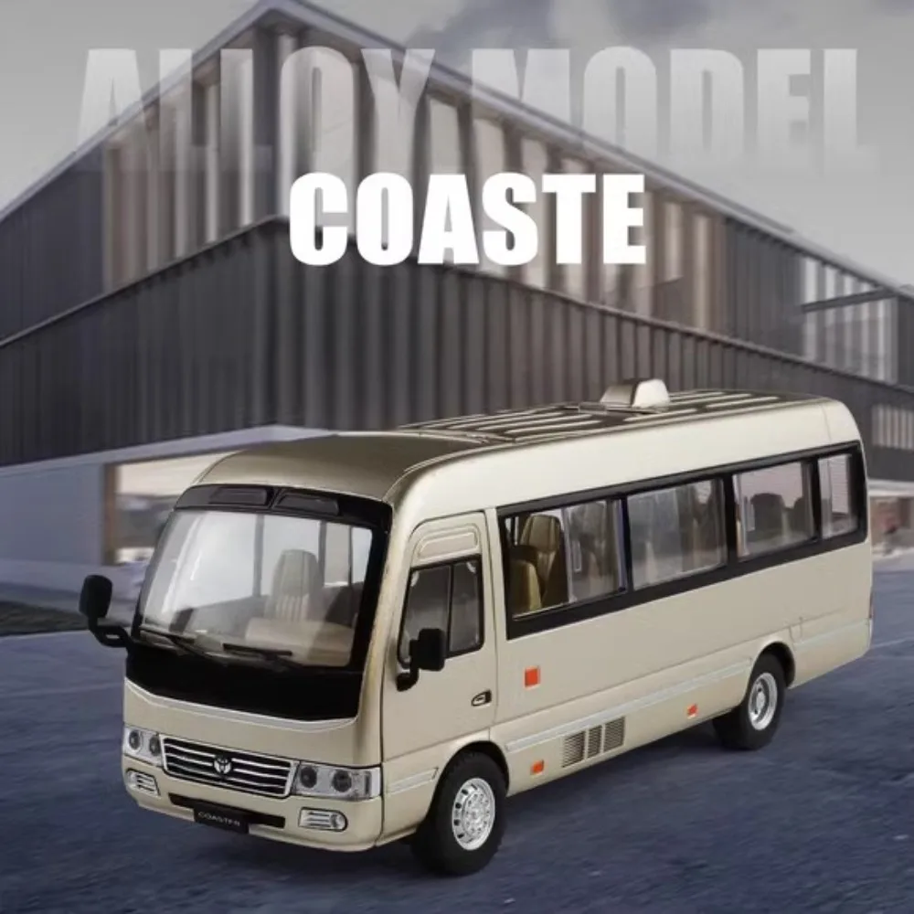 1:24 Alloy TOYOTA COASTER Miniature Model Toys Diecast Car Doors Opened with Sound Light Pull Back Vehices Children's Toy Gifts