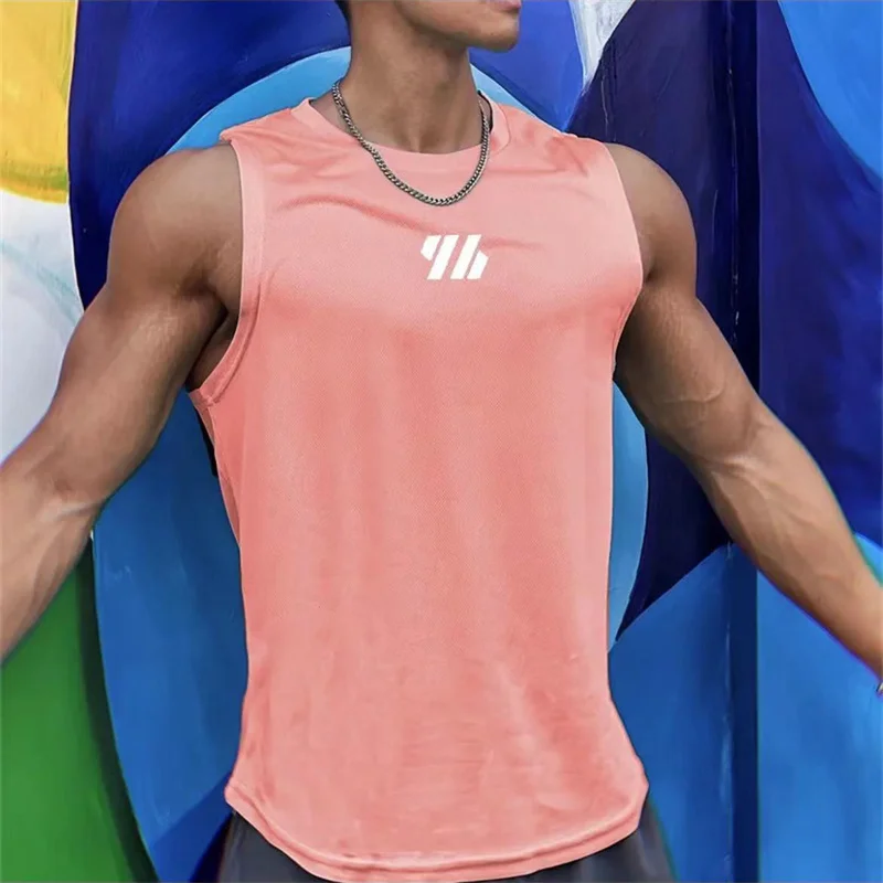 2023 newest Summer Gym Vest High Quality mesh Shirt Sleeveless T-shirts Men Tank Tops running Fitness Sports Vest men Clothing