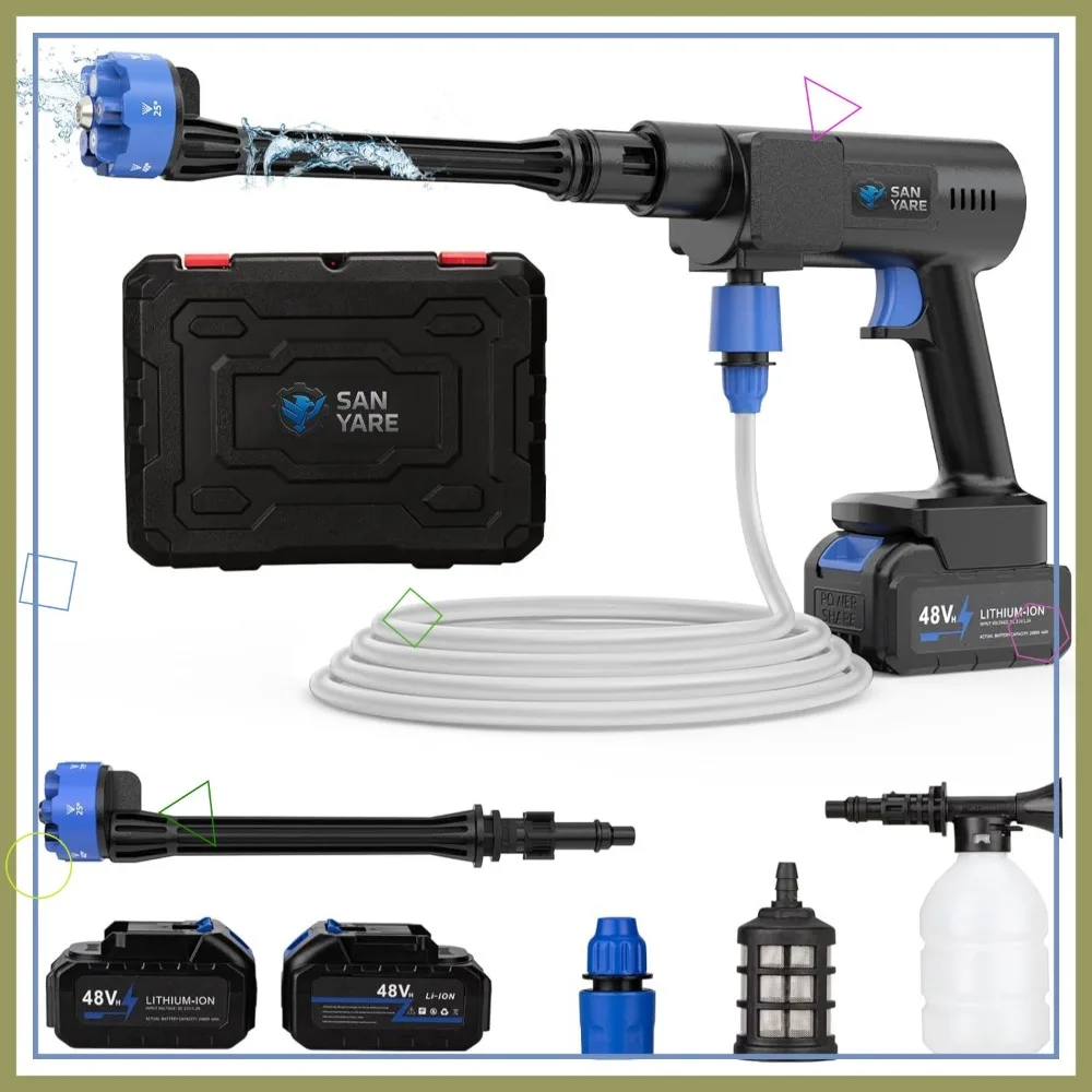 Lavadora de pressão sem fio 1200PSI com 2 baterias recarregáveis, bico 6 em 1 para ferramentas de limpeza de jardim de carro