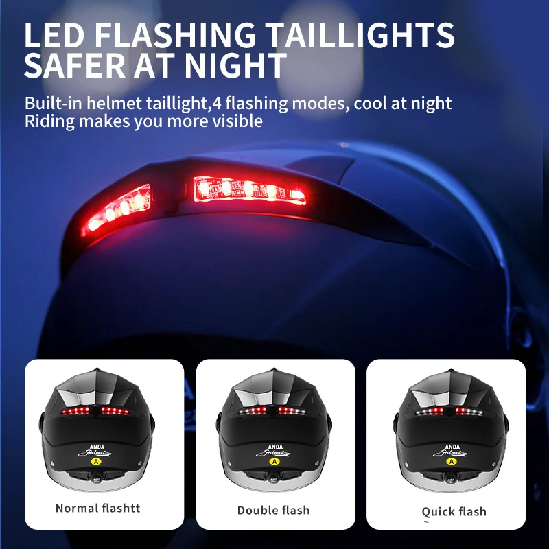 Best Seller Motorcycle Helmets With Led Lights Moped Helmet Electric Scooter for Men Women With Double Visor Rechargeable Helmet