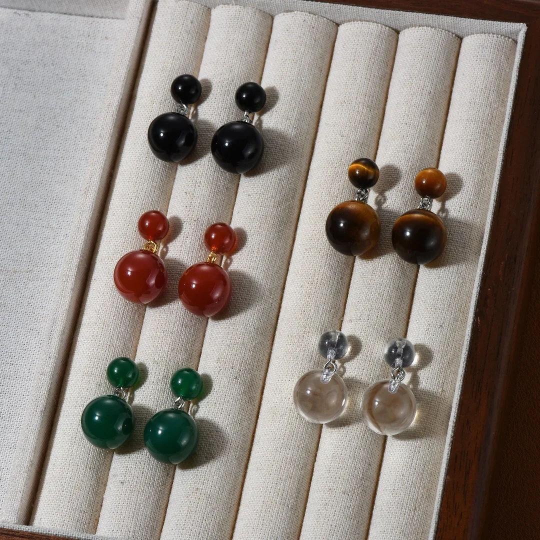 Fashion Amber Natural Black Agate Crystal Green Agate Earrings Women High Quality Europe Jewelry Trend