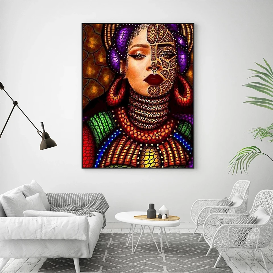 AZQSD 5d Diy Diamond Painting Woman India African Cross Stitch Embroidery Sale Portrait Needlework Full Drill Home Decor