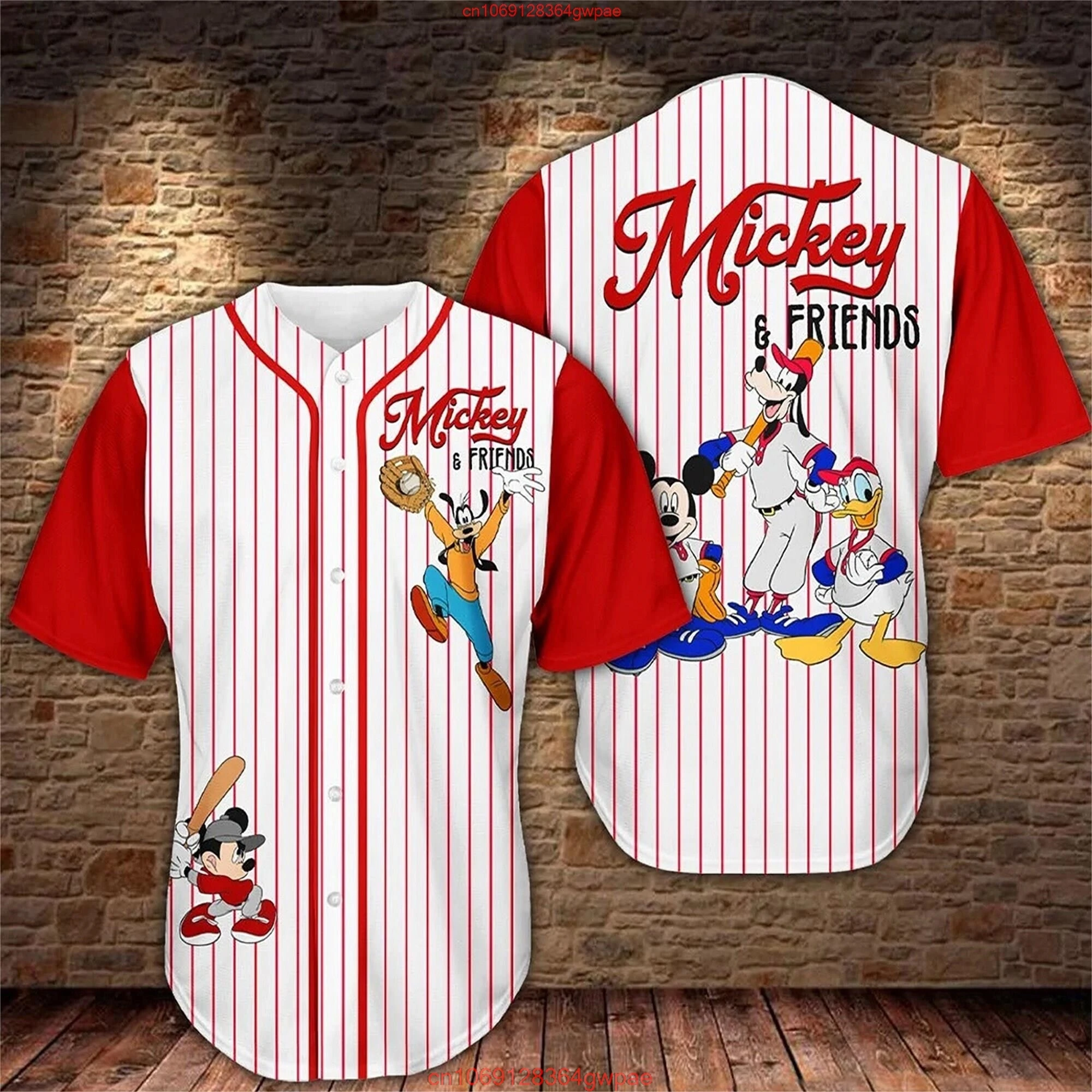 Mickey Baseball Jersey Men\'s Women Shirt Disney Minnie Mickey Mouse Shirt Baseball Uniform Short Sleeve Hip Hop Baseball Uniform