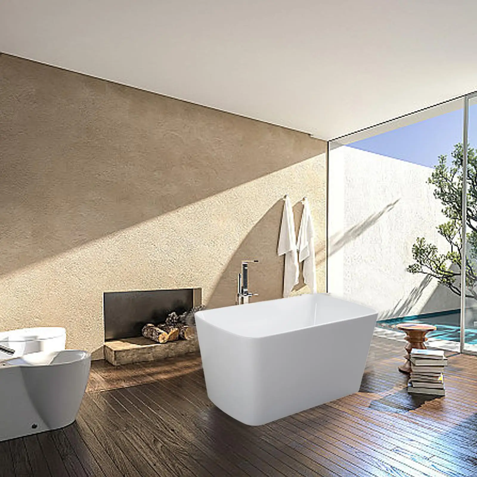 

49'' Acrylic Freestanding Soaking Bathtub, Square-shape Japanese Soaking Hot