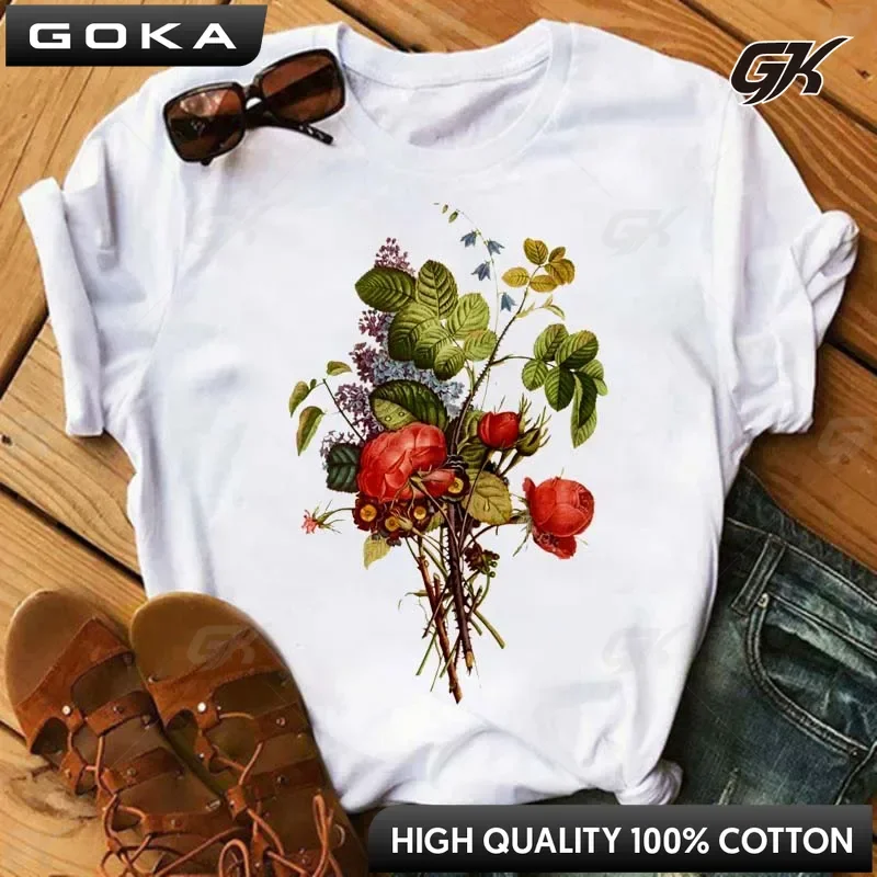 Fashion Red Poppy Women T Shirt Funny Printed Tops Tee Female Short Sleeve Tshirt Harajuku Tee Shirts Personality Casual Top