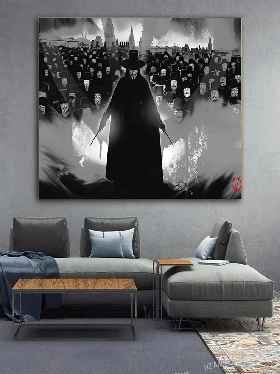Classic V for Vendetta Hacker Mask Movie Poster Print Wall Art Canvas Painting  Home Room Decor
