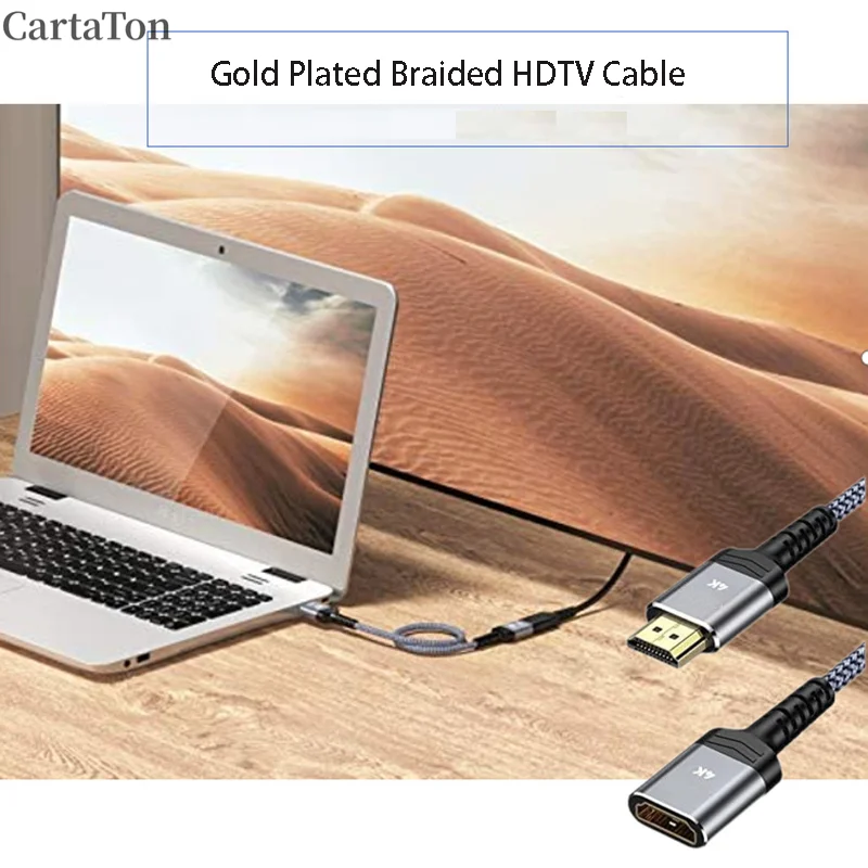 HDTV Cable Adapter with HDMI Male to HDMI-compatible Female Converter Gold Plated Braided High Definition Extend Cord Splitter