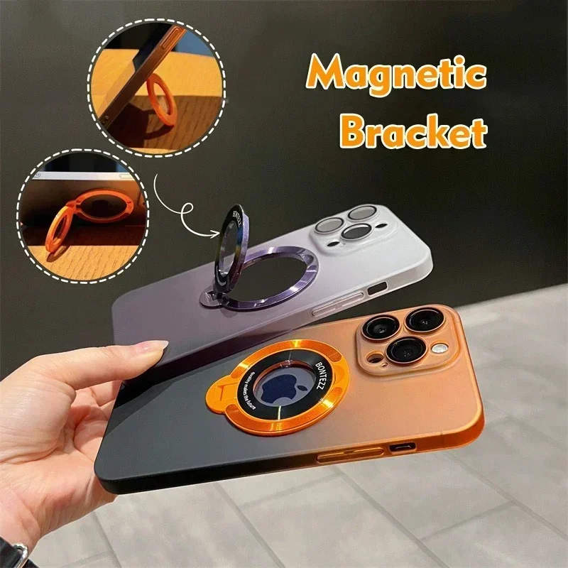 Luxury Gradient Bracket Magsafe Case for iPhone 12 13 14 15 16 Pro Max iPhone 16 Pro Magnetic Charging Kick Stand Holder Cover