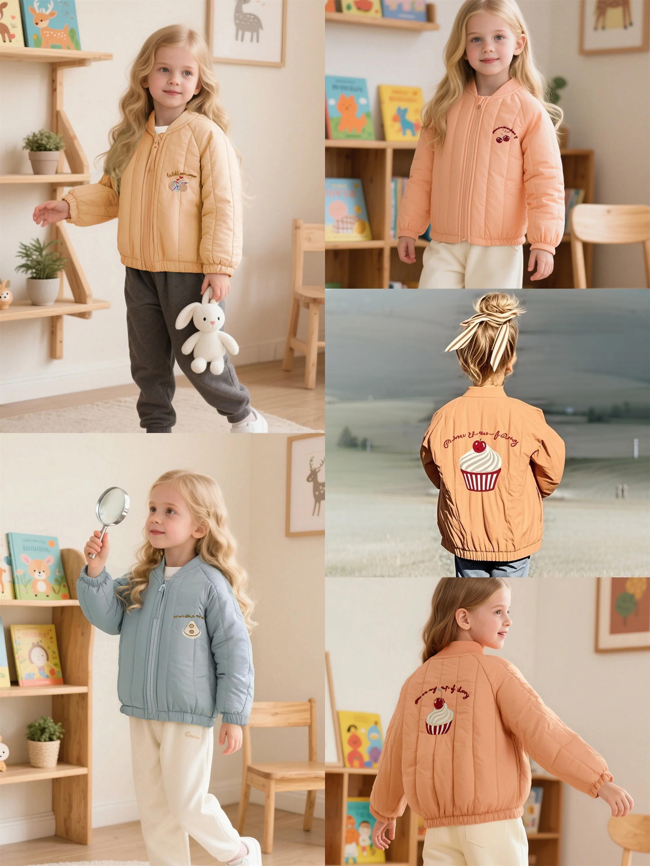 

Winter new style fashionable embroidered short cartoon outdoor plush cotton jacket for boys and girls aged 1-7