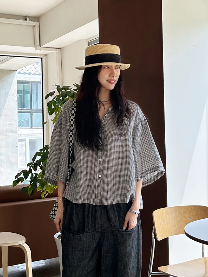 

Sylop Уникальный легкий хлопковый повседневный женский летний свободный удобный дышащий узор в клетку Ne Sve