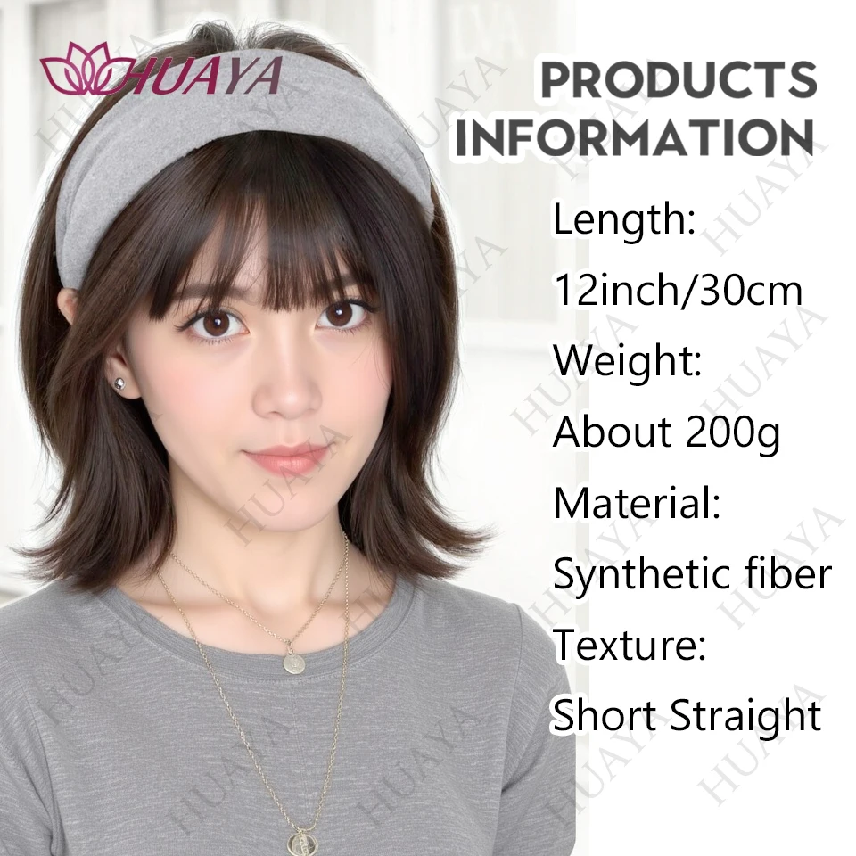 Headband Wigs Short Straight Bob for Women Half Wigs Synthetic Hair  for Cosplay Party Daily Use image 5