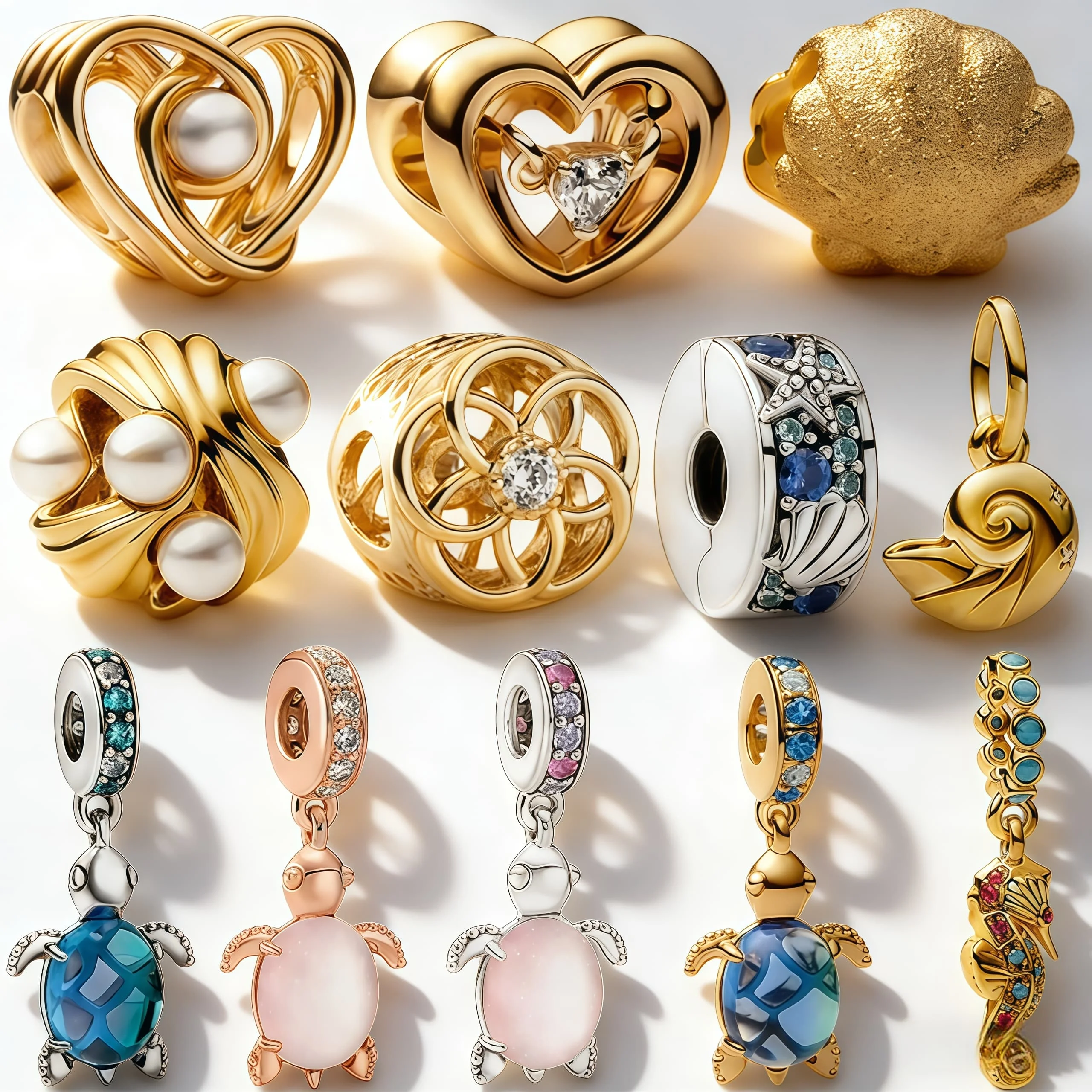 

Новые золотые блестящие шармы-сердечки серии DIY для браслетов, подходят для оригинальных браслетов-змейок, украшения, подарки