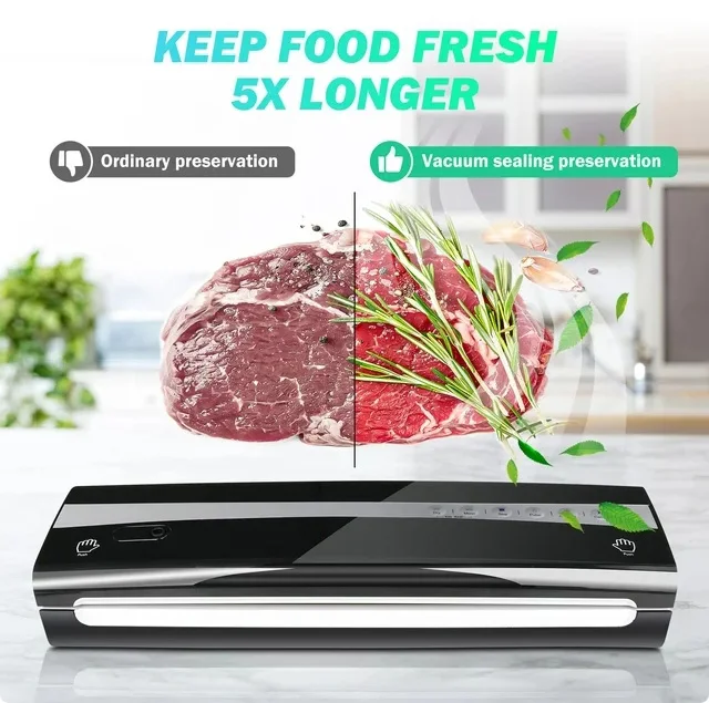 Vacuum Sealer Machine with Dry & Moist Food Modes & LED Indicator Lights & Starter Kit (Black)