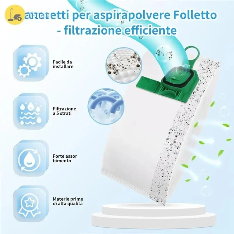 

10Pcs Vacuum Cleaner Bags For Vorwerk Kobold VK140 VK150 FP140 FP150 With 2 Filters