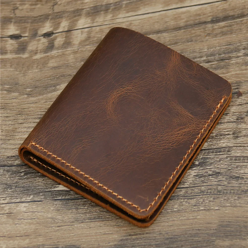 100% Genuine Leather Wallet Men Vintage Style Bifold Brown Wallet for Men Leather Genuine