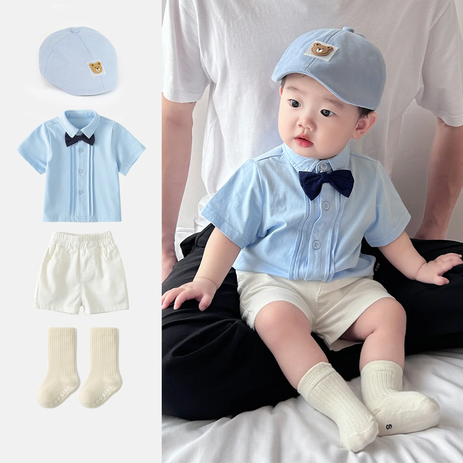 

Baby boy suit summer newborn formal clothes set 4-piece suit summer infant boys children's clothing with hat socks