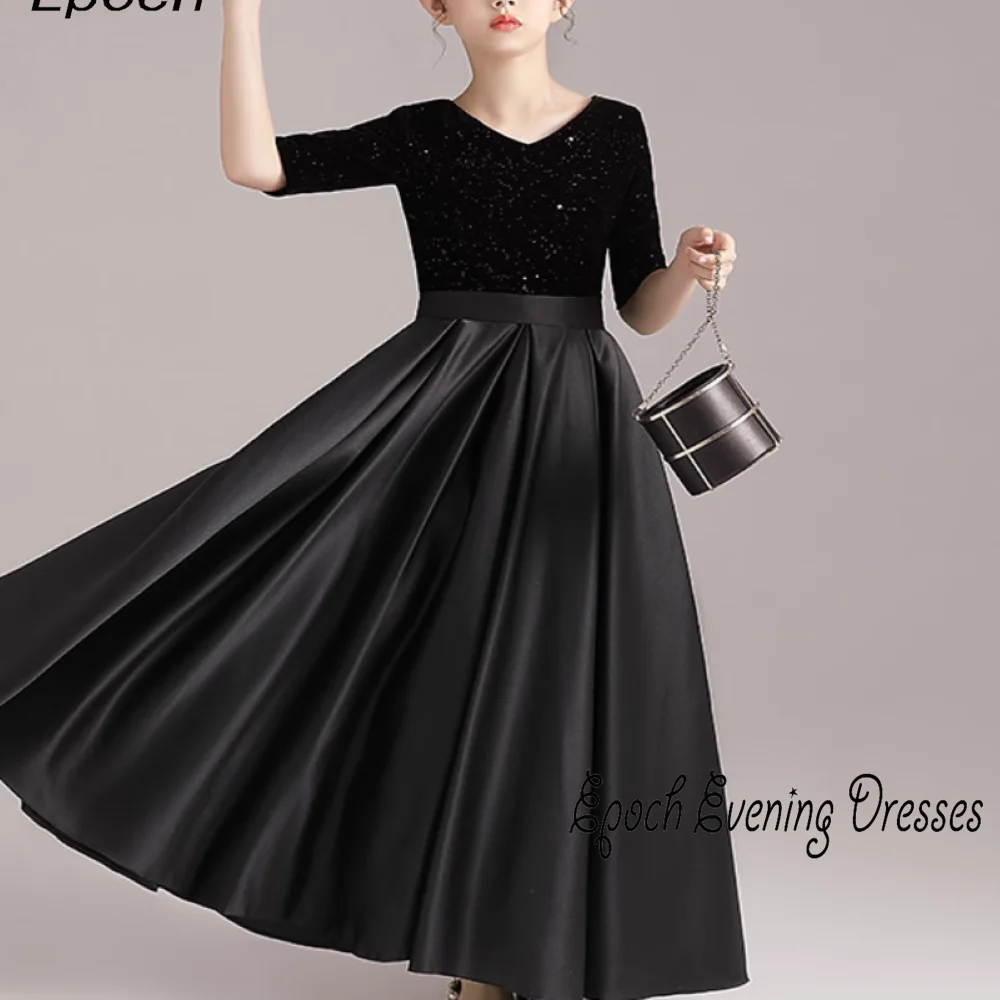 Epoch Children's Evening Dress فساتين مناسبة رسمية Elegant V-Neck A-Line Satin Graduation Ceremony For Lovely Kids 2024 New