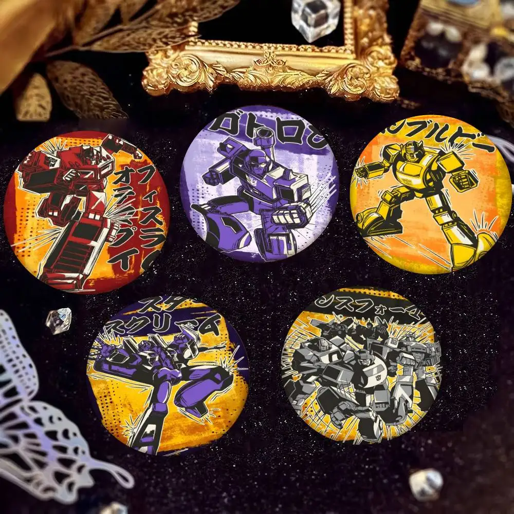 Pin de solapa vintage de anime japonés Transformers, insignia de cómic, moneda de hojalata, broche, accesorio para ropa y mochila