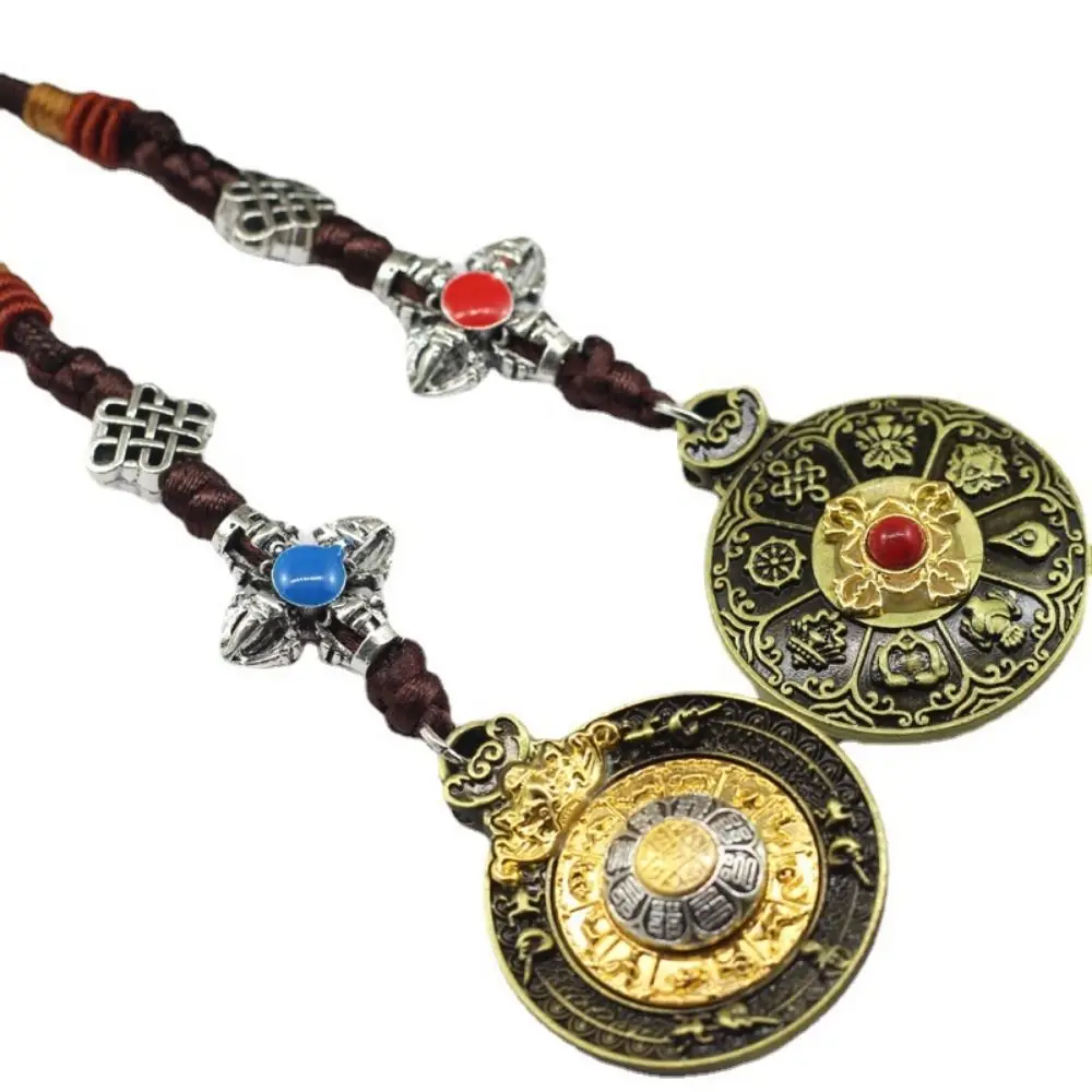 2Pcs Tibetan Six-character Mantra Prayer Wheel Pendants Alloy Handwoven Car Hanging Ornaments Exquisite High Quality