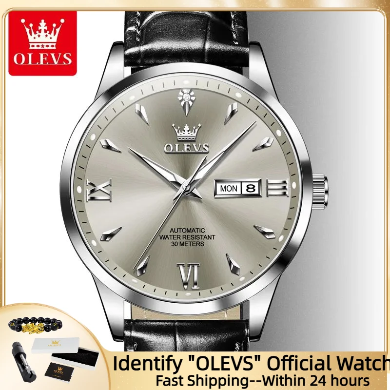 

OLEVS 9956 Classic Men Watch Auto Date Luminous Waterproof Leather Band High end Automatic Mechanical Watch for Men