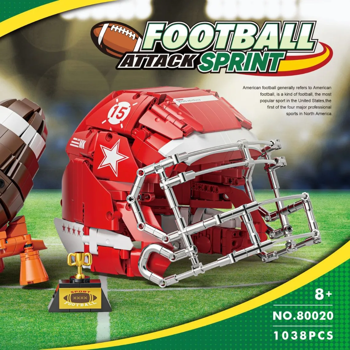 MOC Football Creative Set Building Blocks Football Helmet And Championship Trophy Commemorative collection Bricks Model Gift