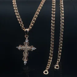 Fashion Jewelry Women Unisex 585 Rose Gold Color Cubic Zircon Cross Pendant With Chains