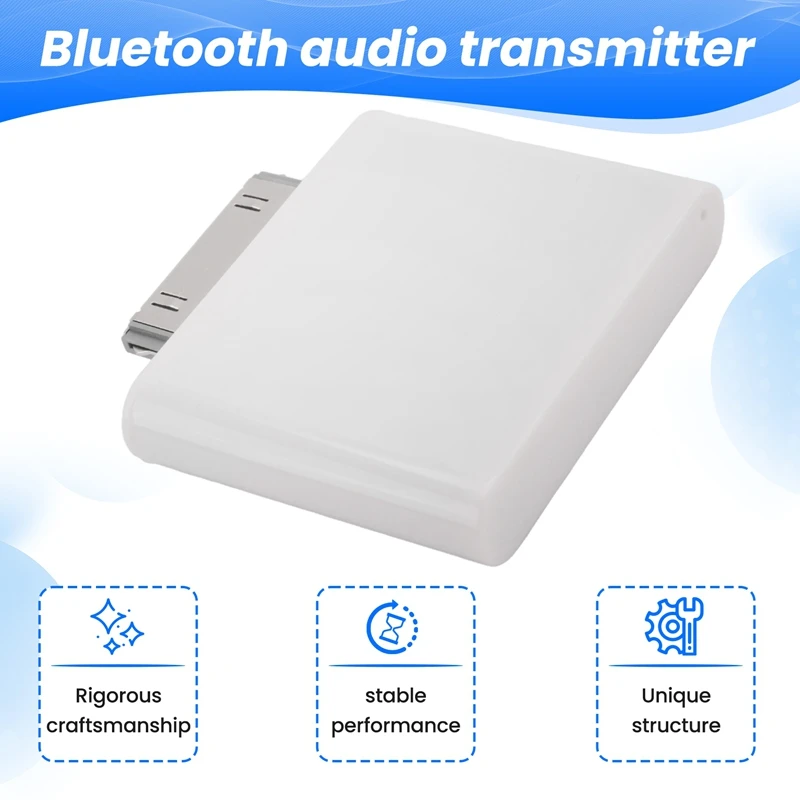 

30 Pin Bluetooth 4.1 Audio Transmitter For Ipod Mini Ipod Classic Ipod Nano Touch (White)