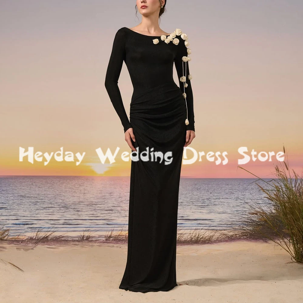 

Heyday женские прямые вечерние платья в Саудовской Аравии с объемными цветами и длинными рукавами длиной до пола, элегантные вечерние платья 2025